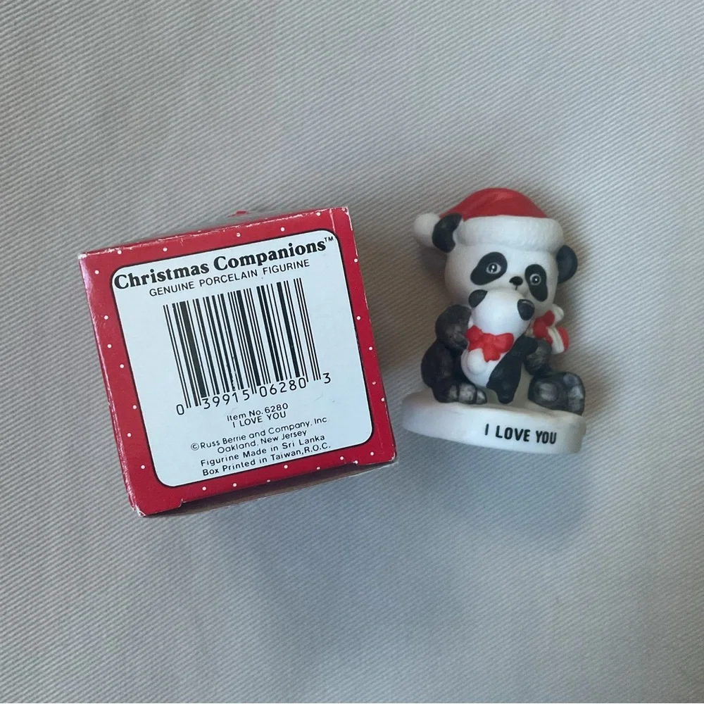 Vintage Russ Berrie Panda in Santa Hat “I Love You” Genuine Porcelain Figurine